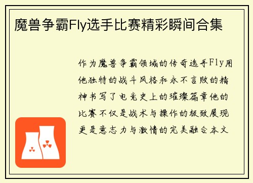 魔兽争霸Fly选手比赛精彩瞬间合集